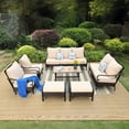 thumbnail image 2 of Summit Living 9-Seat Outdoor Patio Conversation set with 3-Seat Sofa, Love-seat Sofa, 2 Rocking Chairs,2 Ottomans & Wood-look Coffee Table, Black Steel Frame & Beige Cushion, 2 of 18