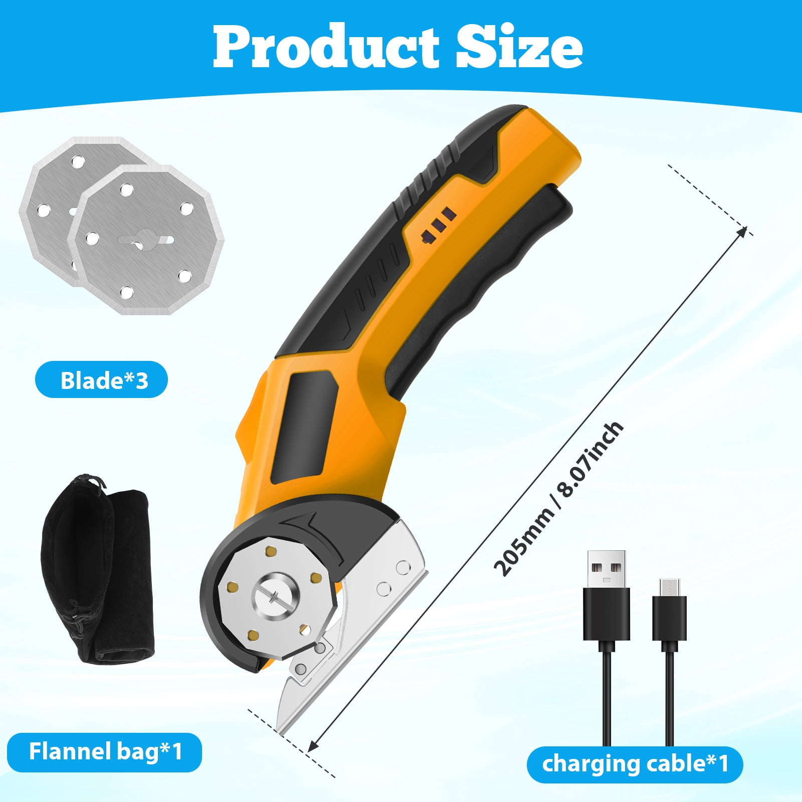 Cordless Electric Scissors with 3 Spare Blades Rechargeable Cardboard Cutter 1500mAh Battery Fabric Scissors for Box Carpet Plastic Fabric
