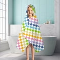 thumbnail image 6 of Pastel Color Checkered Pattern Hooded Bath Towel，50"x30" for Ages 3 To 12 Kids, Quick Dry Lightweight Soft Microfiber Hood Beach Towel Cover Up for Kids, 6 of 7
