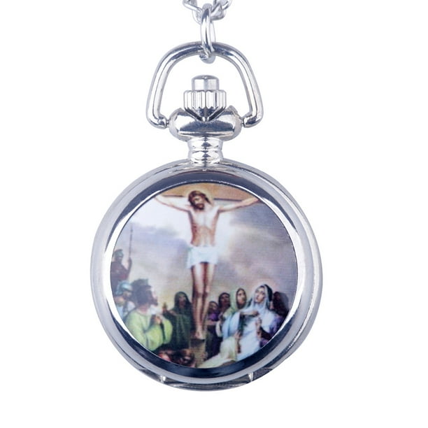 Rowena J Jesus Christ on the Cross Pocket Watch AntiTarnish Silver