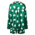 thumbnail image 5 of Lovskoo Christmas Lounge&nbsp;Sets for Women Satin Long Sleeve Button Down Top and Shorts Sleepwear Pajama Set Two Piece Shorts Outfits Set X-Dark Green L, 5 of 7