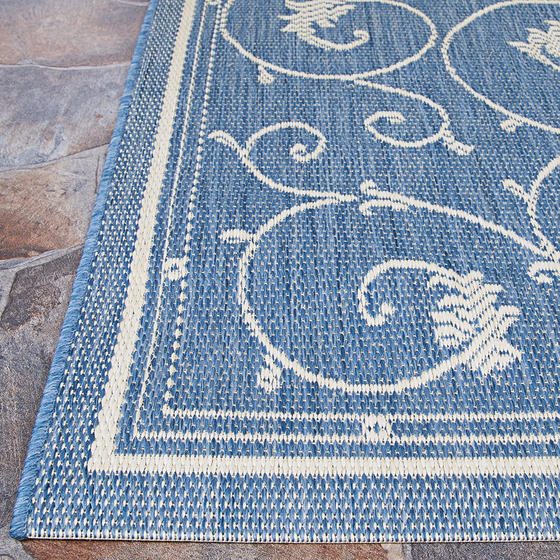 Couristan Recife Veranda 7'6" X 10'9" Ivory- Blue Outdoor Rug