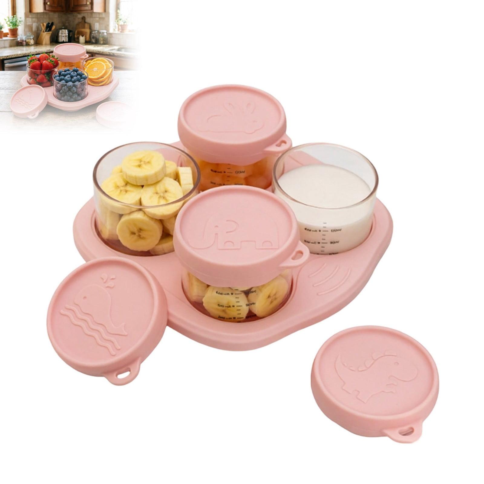 Food Storage Container 4-Cup Silicone Leak-Proof Jars with Lids Freezer Safe Snack Cups for Baby Food Meal Prep Kitchen Organization