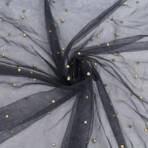 2 Yards Mesh Lace Fabric 63inch Black Gauze with Gold Pearl Decor Nylon Mesh Fabric for Crafts Clothing Sewing Wedding Dress Veil DIY