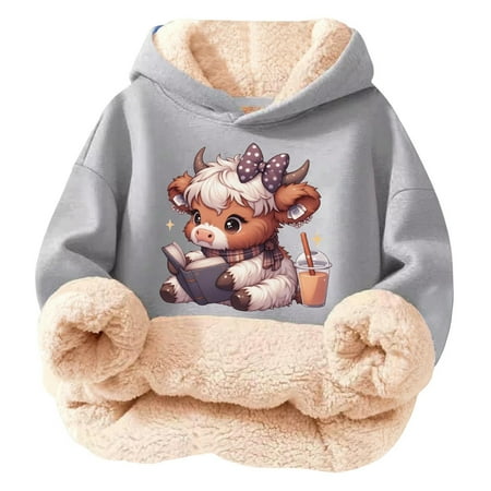 Rggeeun Toddler Sweatshirt For Girls Soft Winter Pullover With Prints Cartoon Highland Cow Cute Casual Stylish Top For Kids And Outdoor Activities Gy1 11-12 Years Long Sleeve