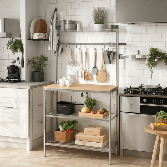 Ktaxon 4 Layer Kitchen Baker Rack Metal Microwave Oven Stand with Storage Shelf & Cutting Board, Silver