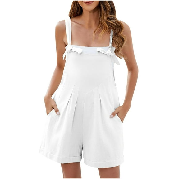 BLVB Women's Casual Rompers Summer Sleeveless Jumpsuits Loose Tie Knot Strap Shorts Overalls Trendy Outfits with Pockets