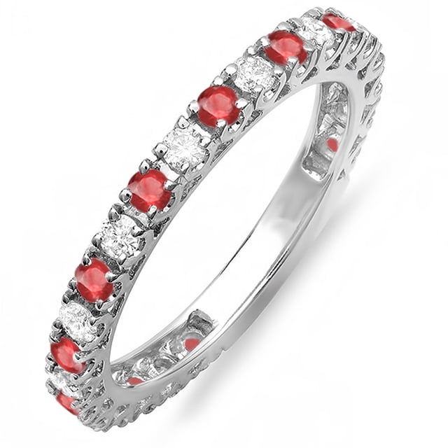 Dazzlingrock Collection Bague Éternité Ronde 14K Rubis et Diamant Blanc Or Blanc Taille 6