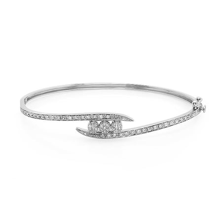 Dazzlingrock Collection 0.50 Carat (ctw) 10K Round White Diamond Ladies Flower Cluster Bangle Bracelet 1/2 CT, White Gold