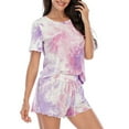 thumbnail image 4 of Ladies Short Sleeve Cotton Pyjama Set Womens Tie Dye Print Nightwear PJ Set Girls Shorts Lounge Cotton Elasticated Waist Size Spring Summer Beach, 4 of 8