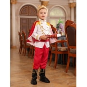 IBTOM CASTLE Boys Prince Charming Costume Halloween Cosplay Dress up Birthday Party Medieval Royal Prince Outfits for Toddler Child 4-5 Years Red 7pcs