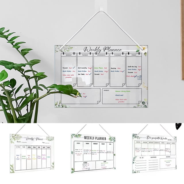 Musbetu Refrigerator Acrylic Message Board with Pens Transparent Scratch-proof Reusable Fridge Weekly Planner Whiteboard