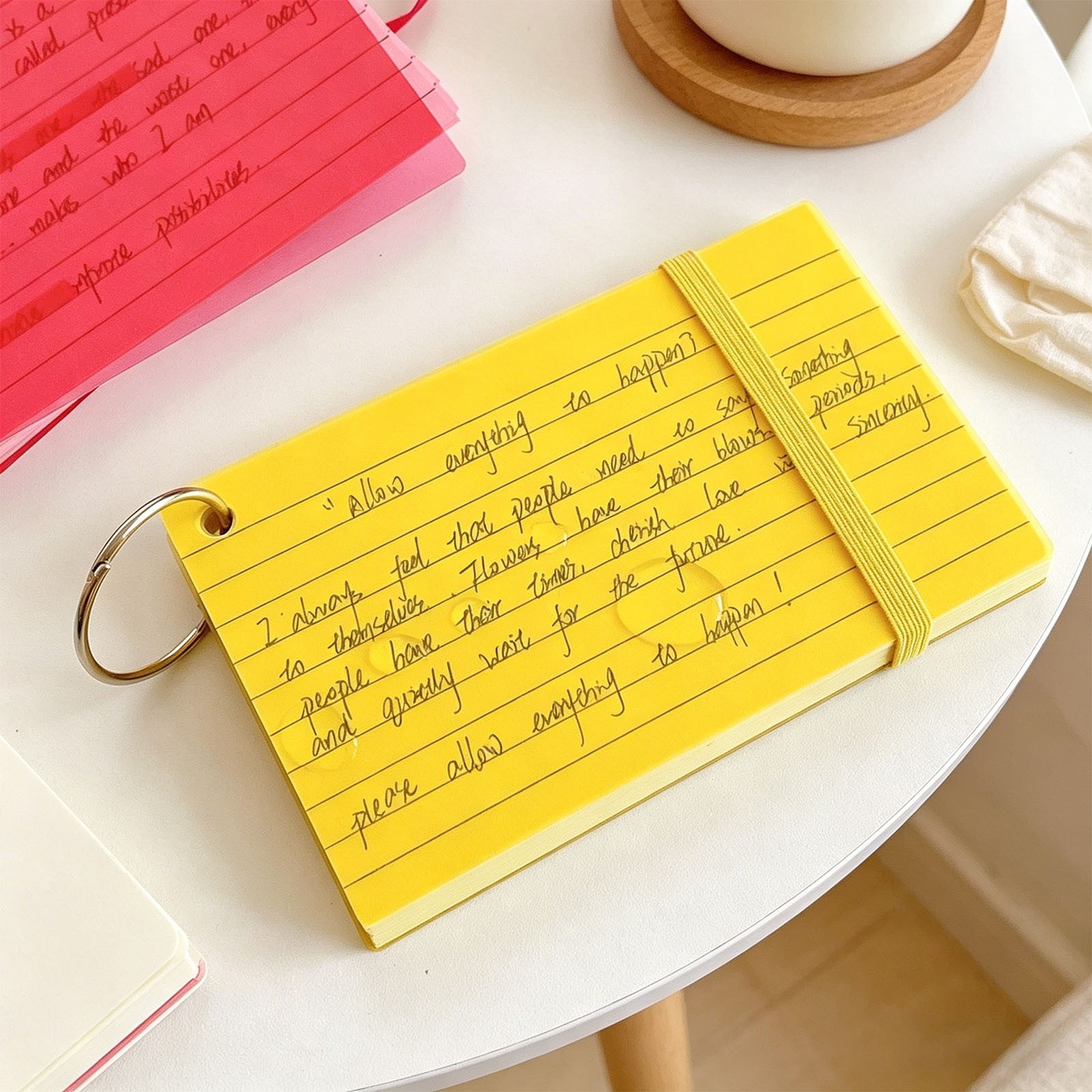 Index Cards 3x5, Flash Cards with Ring, 50 Sheets, Ruled Note Cards, Flash Cards for Studying, 3x5 Note Cards for Office, Home, Classroom, Pink