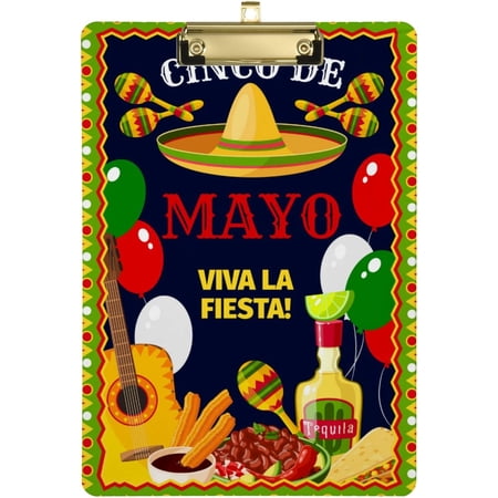 FMSHPON Cinco De Mayo Clipboard Hardboard Wood Nursing Clip Board and Pull for Standard A4 Letter 13x9 inches