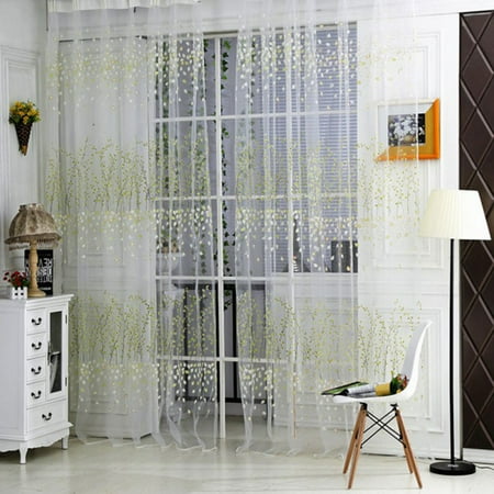 Beautiful Shades - Beautiful Window Screening Drapes Panels Sheer Voile Tulle Wintersweet Pattern Shade Curtain 1*2M(1 Panel) - Green