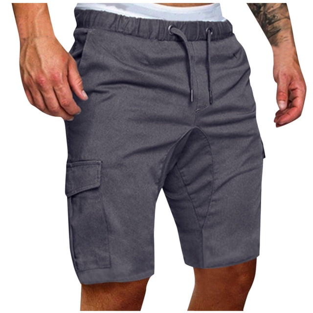 Fengqque Shorts Cargo pour Hommes Taille Extensible Décontracté Léger Oversize Randonnée Extérieur Cordon de Serrage Shorts de Travail Multi-Poches Gris 4(m)