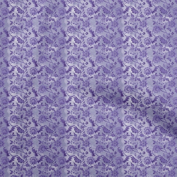 oneOone Cotton Flex Medium Purple Fabric Jacobean Floral Quilting Supplies Print Sewing Fabric By The Yard 40 Inch Wide