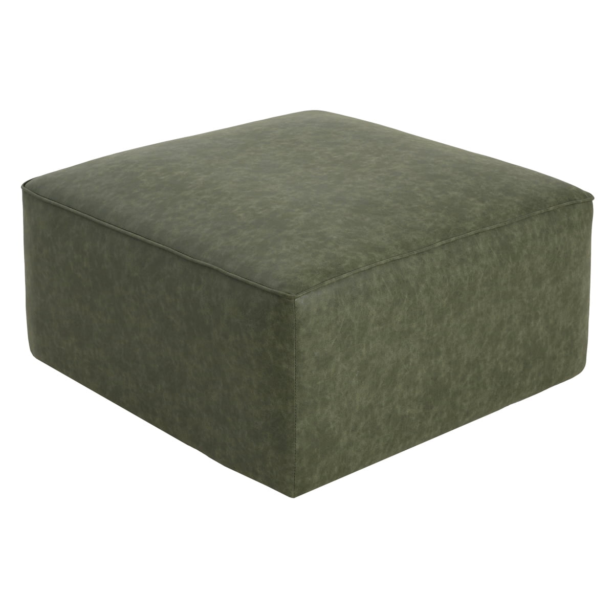 Upholstered Square PU Leather Ottoman, Green