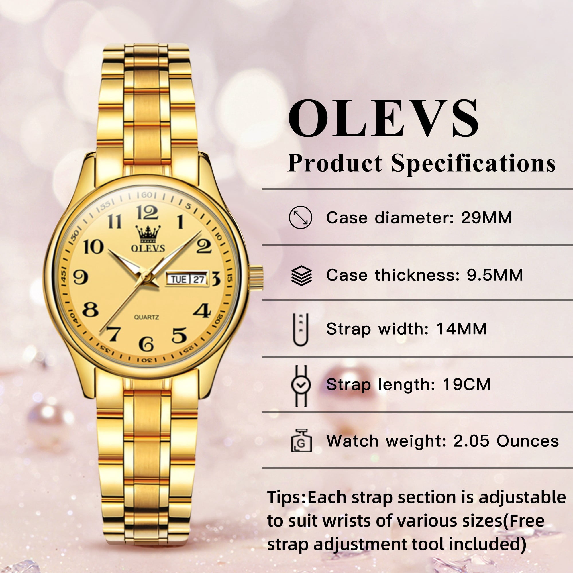 OLEVS Watches for Women Business Dress Two Tone Gold Plated Stainless Steel Analog Quartz Digital Date Waterproof Luminous Ladies Wrist Watches Relojes para Mujer
