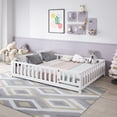 thumbnail image 4 of Leumius Full Size Floor Platform Bed Frame with Fence and Door for Kids, Montessori Floor Bed Frame with Support Slats for Toddlers White, 4 of 9