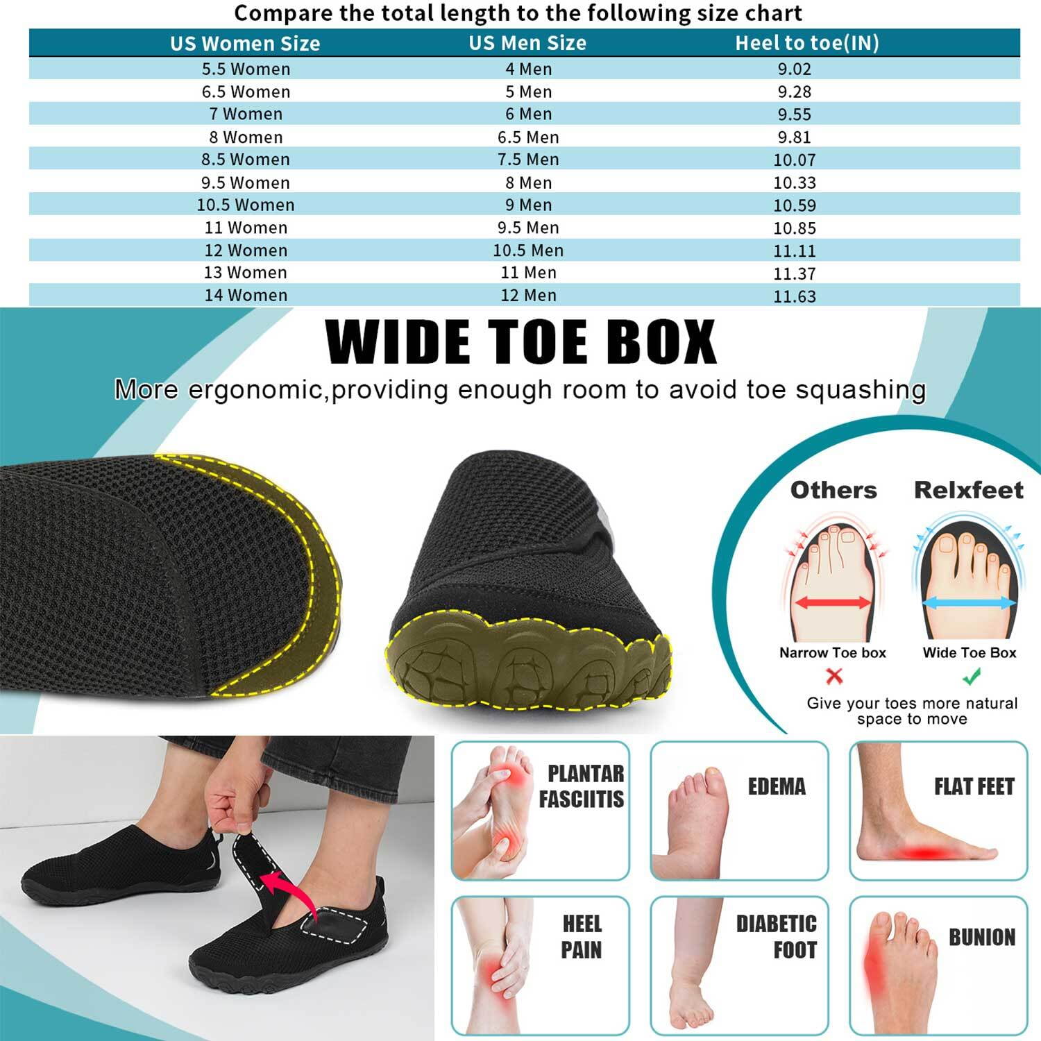 Leisfit Women Men Wide Diabetic Barefoot Shoes Adjustable Walking Sneakers