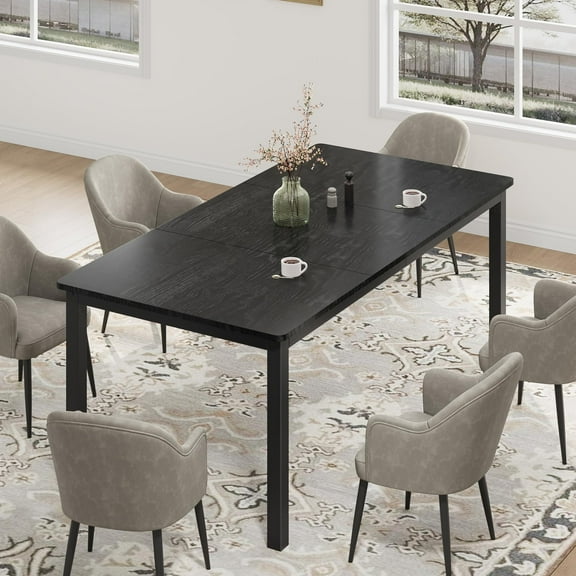 Dining Table for 6-8 People, Kitchen Table with Metal Legs and Round Corners, Large Wooden Desk for Dining Room