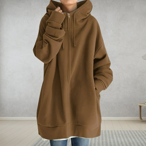 zanvin Womens Long Zip Up Hoodie Jacket Oversized Sweatshirts Fleece Casual  Pockets 2023 Fall Drawstring Long Hooded Coat 