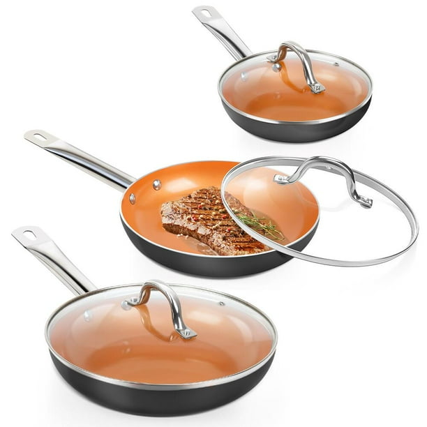 FGY Nonstick Ceramic Coated Frying Pan 6 Pcs Copper Fry Pan Cookware