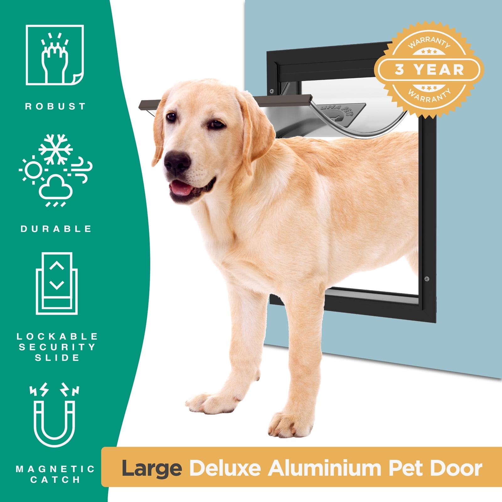 Doors & Walls up to 2.76 Thick Hakuna Pets Deluxe Aluminum Dog & Cat Pet Door with Locking Panel for Screens 