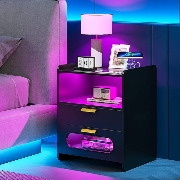 HNEBC RGB Nightstand with Wireless Charging Station & USB Modern Smart