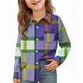 thumbnail image 2 of MKOSPLRT Toddler Kids Plaid Button Down Shirts 6M-8Y Girls Boys Lapel T Shirts Long Sleeve Color Block Flannel Print Shirts with Pocket, 2 of 10