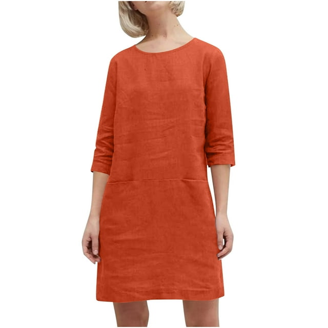Gspmoly Robes Grande Taille pour Femmes aux Formes, Robe Décontractée Unie pour Femmes avec Poches, Manches Mi-Longues, Col Rond, Robes de Mariage pour Femmes jusqu'à 70 % de Rabais