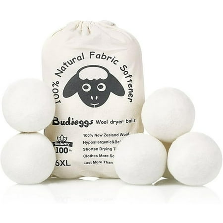6 Pack All Natural Organic Wool Dryer Balls XL Size - Reusable Chemical Free Natural Fabric Softener, Anti Static, Reduces Clothing Wrinkles and Saves Drying Time