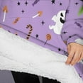 thumbnail image 3 of Oversized Wearable Blanket Hoodie,Purple Halloween Pattern Sherpa Blanket Hoodie with Super Pockets,Super Warm Fuzzy Pullover for Women & Men, 3 of 6
