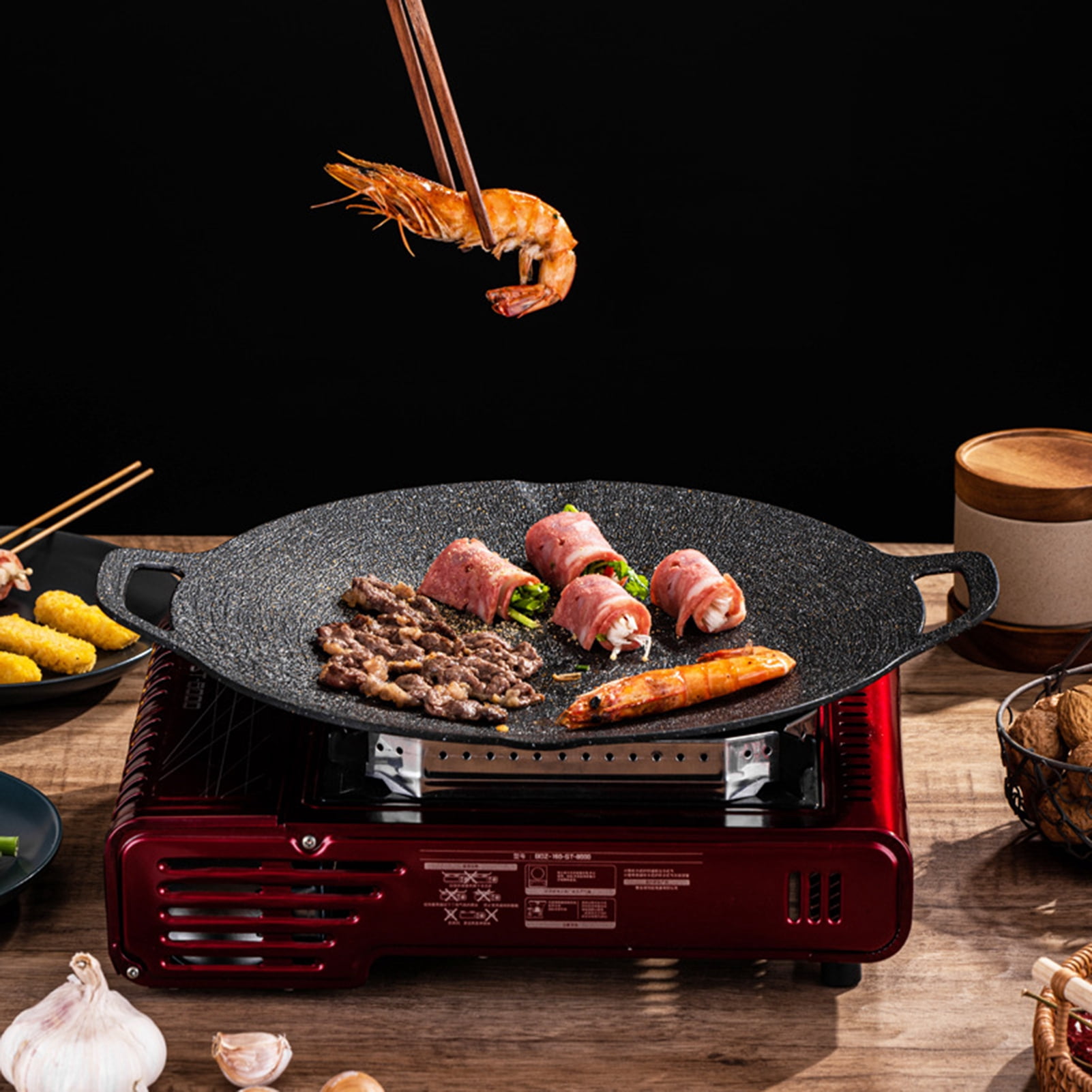 Opvise Multi-Functional Cast Iron Grill Pan with Detachable Legs, Large Round Baking Tray for BBQ, Camping, Oven, Stovetop, Even Heat Distribution, Gift for Cooking Enthusiasts