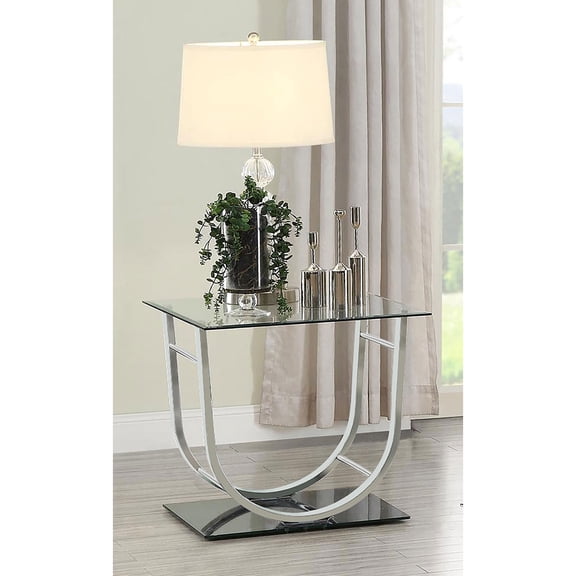 Dining Tables Amelia Chrome Square U-Shaped Glass Top Side End Table,Coffee Tables