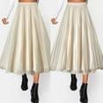 thumbnail image 2 of Zshosam Women's Chiffon Elastic High Waist Pleated Skater Flared Maxi Skirts(Beige,One Size), 2 of 8