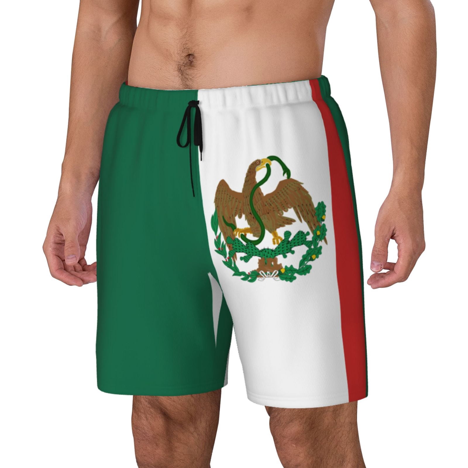 Men's Mexican Flag Swim Trunks with Compression Liner Bathing Suit Swimwear