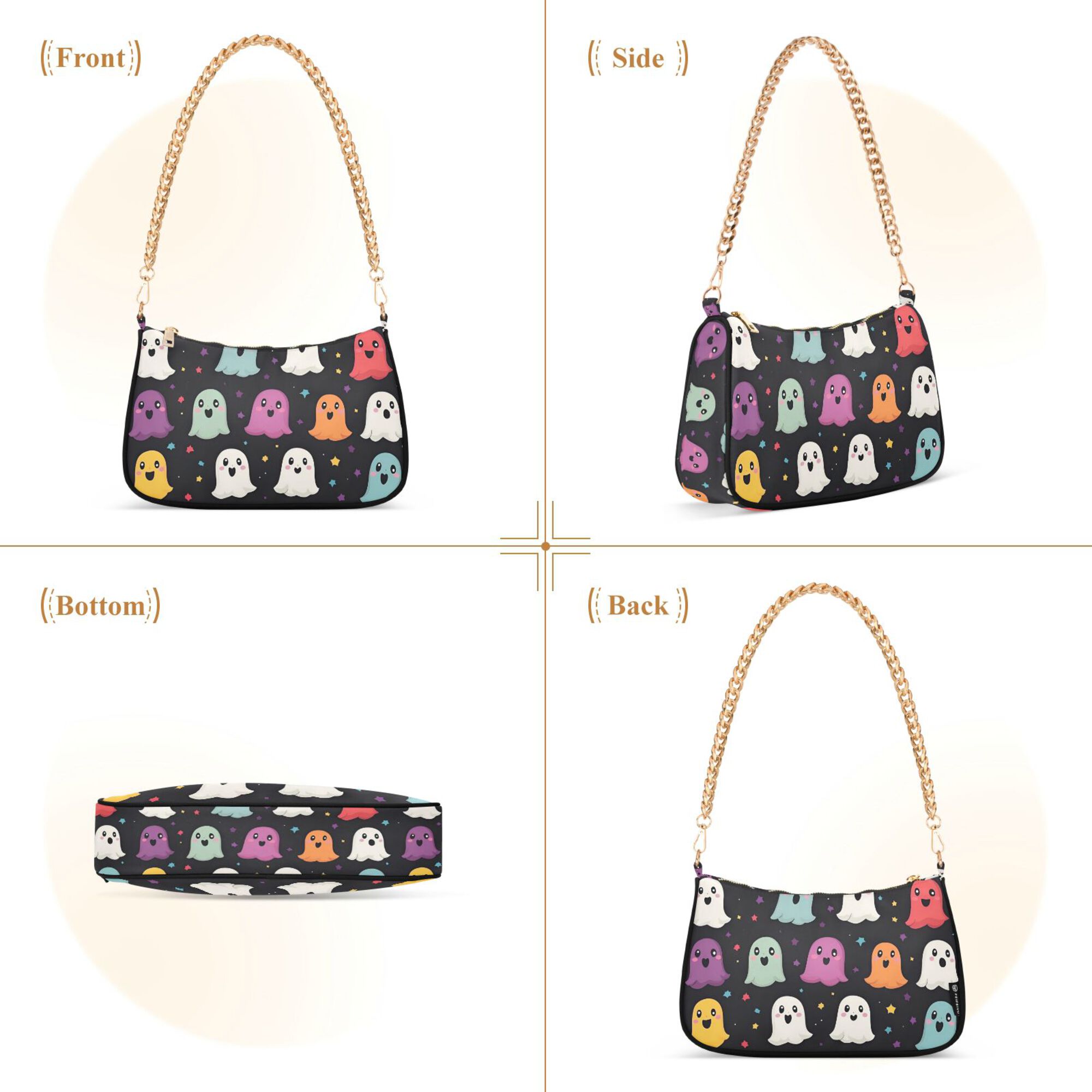FORMRS Womens Shoulder Bag with Chain Strap Clutch Purse Cute Tote Handbag, Colorful Halloween Ghost