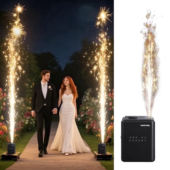 1pc 350W Mini Cold Spark Machine, Portable FX Device with Auto Safety Cutoff Stage/Wedding/Event Special Effects Machine (1 Unit Black 10 PCS Consumables)
