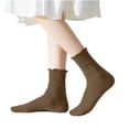 thumbnail image 2 of Mgmyaa Women's Mid-Calf Socks Pure Cotton Ruffle Trim Vertical Ribbed Breathable Sweat-Absorbent Casual Socks, 2 of 7