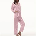 thumbnail image 2 of Besolor Women's Silk Satin Pajamas 2 Piece Casual Long Sleeve Lapel Button down Tops and Pants Set Sleepwear with Pockets, 2 of 6
