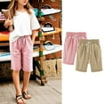 thumbnail image 2 of DxhmoneyHX 2PC Girls Bermuda Shorts Knee Length Preppy Clothes High Waist Drawstring Casual Shorts Loose Fit Cute Print Straight Leg Pants with Pockets Age 3-13Years, 2 of 4
