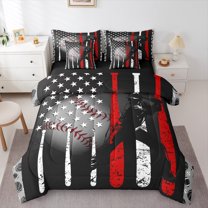 Feelyou Baseball Sport 7pcs Twin Bedding Set, Kids Vintage American Flag Theme Sheet Set