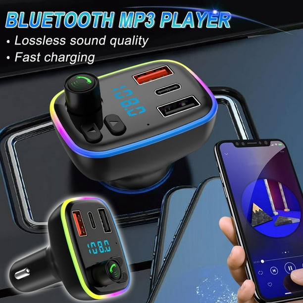 DPTALR voiture Bluetooth 5.0 mains libres sans fil voiture transmetteur FM  récepteur Radio MP3 adaptateur lecteur 2 USB + PD chargeur Kit 