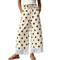 thumbnail image 2 of Polka Dot Pants for Women Lace Hem Wide Leg Palazzo Pants Drawstring Elastic Waist Summer Casual Pants with Pockets Beige XL(XL), 2 of 8
