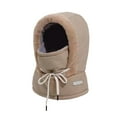 thumbnail image 1 of Gorro de invierno cálido con protección para los oídos, mascarilla y calentador de cuello de poliéster. Caqui, 1 of 9