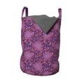 thumbnail image 1 of Floral Laundry Bag, Modern Style Depiction of Narcissus Flowers and Petal Motifs on Background, Basket with Handles Drawstring Closure for Laundromats, 13" x 19", Purple Multicolor, by Ambesonne, 1 of 4