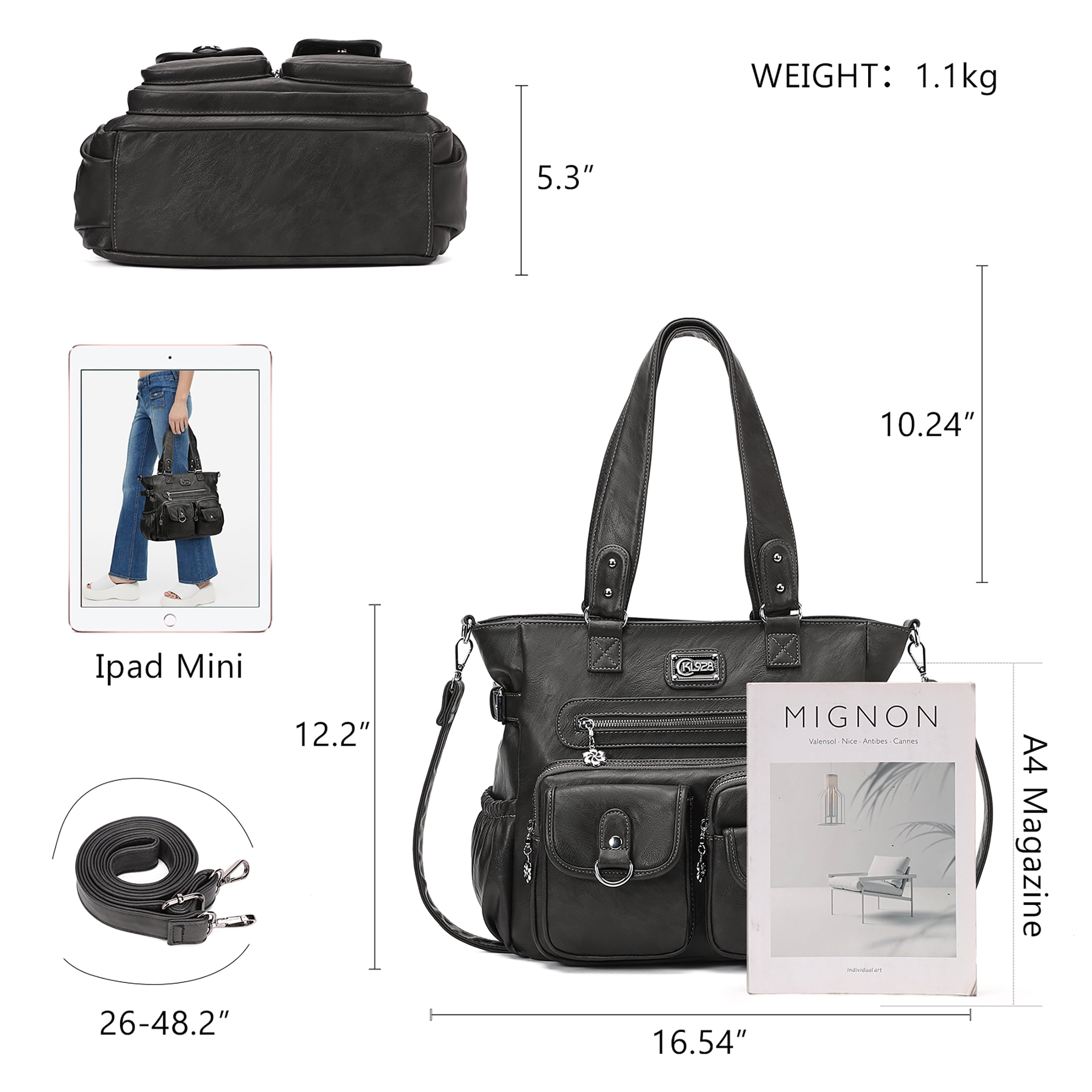 KL928 Large Purses for Women Shoulder Handbags Large Crossbody Hobo Bag for Women(Charcoal Gray)