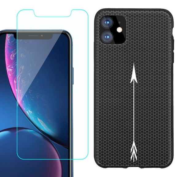 For Apple iPhone 11 Phone Case , Slim-Fit TPU Protective Case (Black), with Tempered Glass Screen Protector, by OneToughShield ® - Arrow